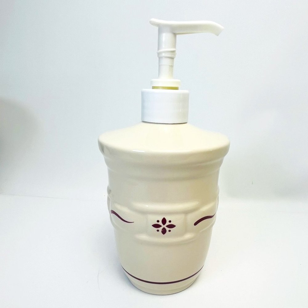 Longaberger Red Ivory Woven Traditions 7" Pottery Heritage Soap Lotion Dispenser